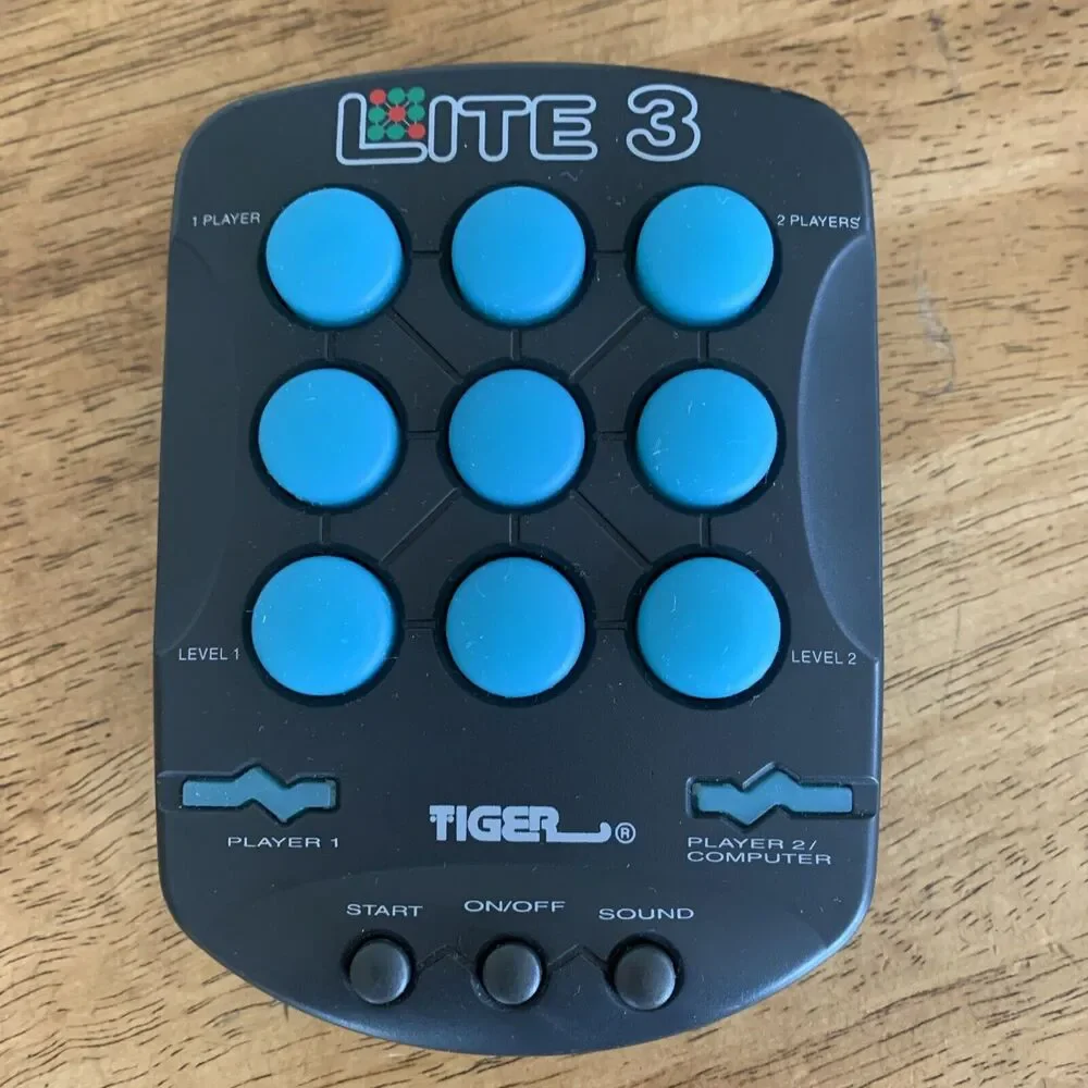 Vtg 1996 Lite 3 Handheld Puzzle Game Tested Works Tiger Electronics Tic Tac Toe.